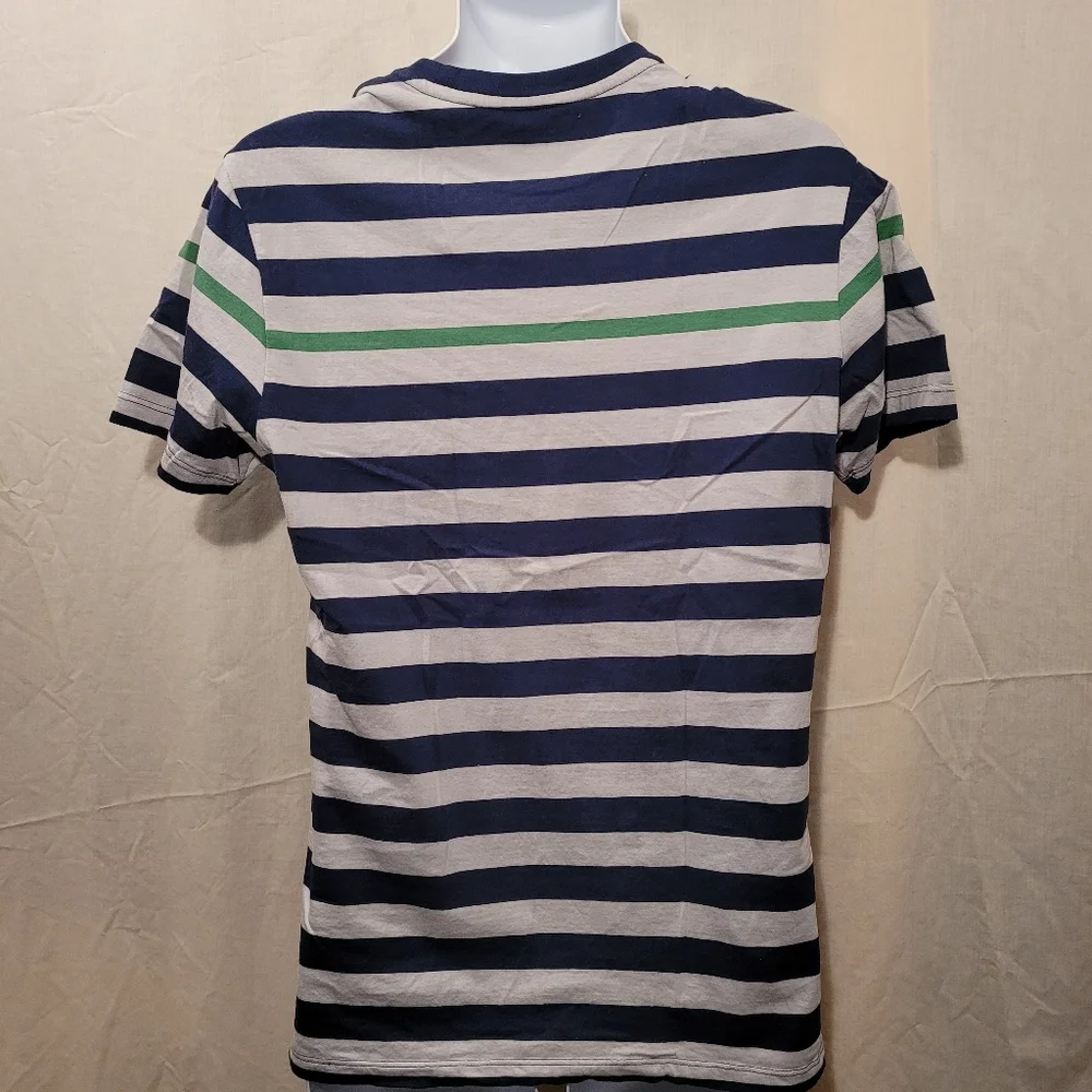 Banana Republic Navy, White & Green Striped Short Sleeve Tee